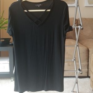 Black Tee with Criss-Cross Neck